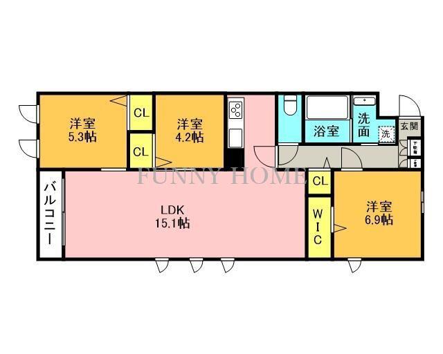 THE BELUGA 世田谷 RESIDENCE(3LDK/3階)の間取り写真