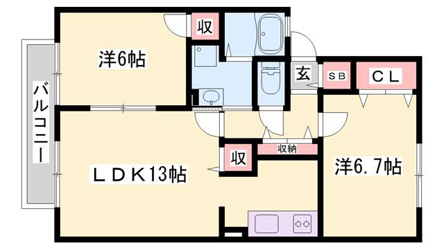 ハーベストウェル A棟(2LDK/2階)の間取り写真