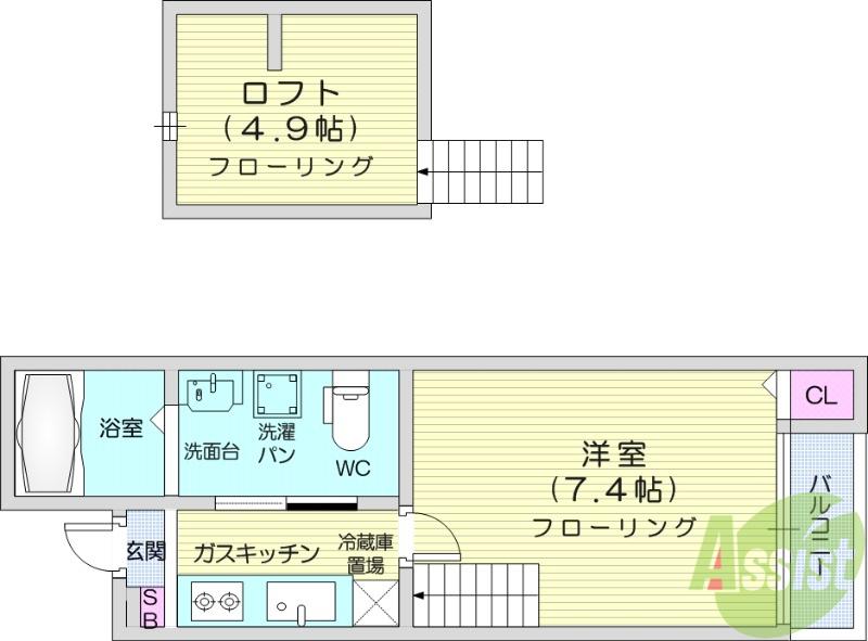 LUNA(1K/2階)の間取り写真