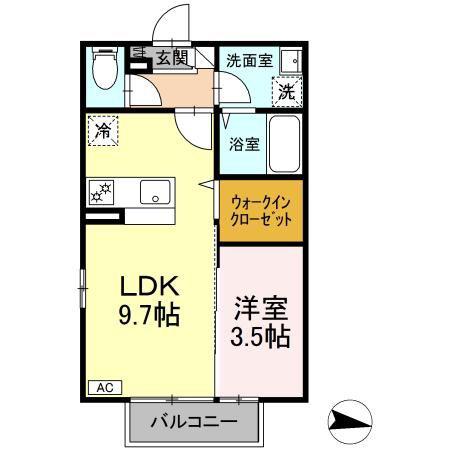 メゾン ラフィーネ B棟(1LDK/2階)の間取り写真