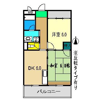高須グランドハイツ(2DK/4階)の間取り写真
