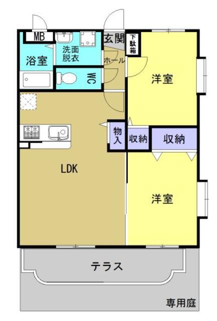 サンライズみやま(2LDK/1階)の間取り写真