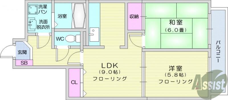 グローリィハイツNO2(2LDK/6階)の間取り写真