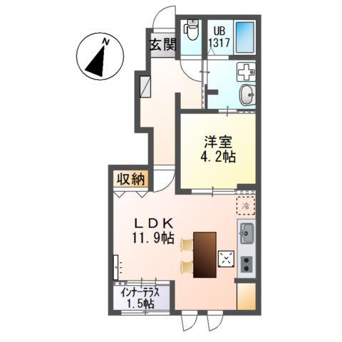ワイズスクエア01(1LDK/1階)の間取り写真