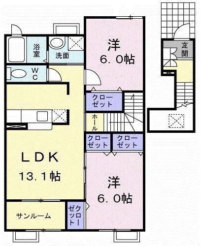 バーミィハウスA棟(2LDK/2階)の間取り写真