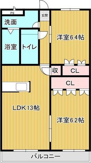 エルシャトー(2LDK/2階)の間取り写真