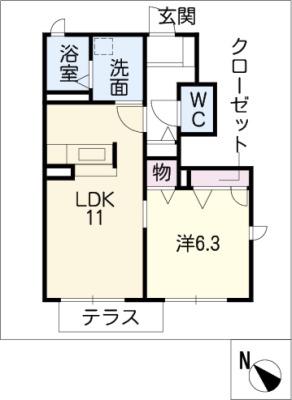 ブランシェ高島(1LDK/1階)の間取り写真
