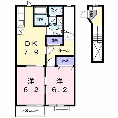 サン・プラシードA(2DK/2階)の間取り写真