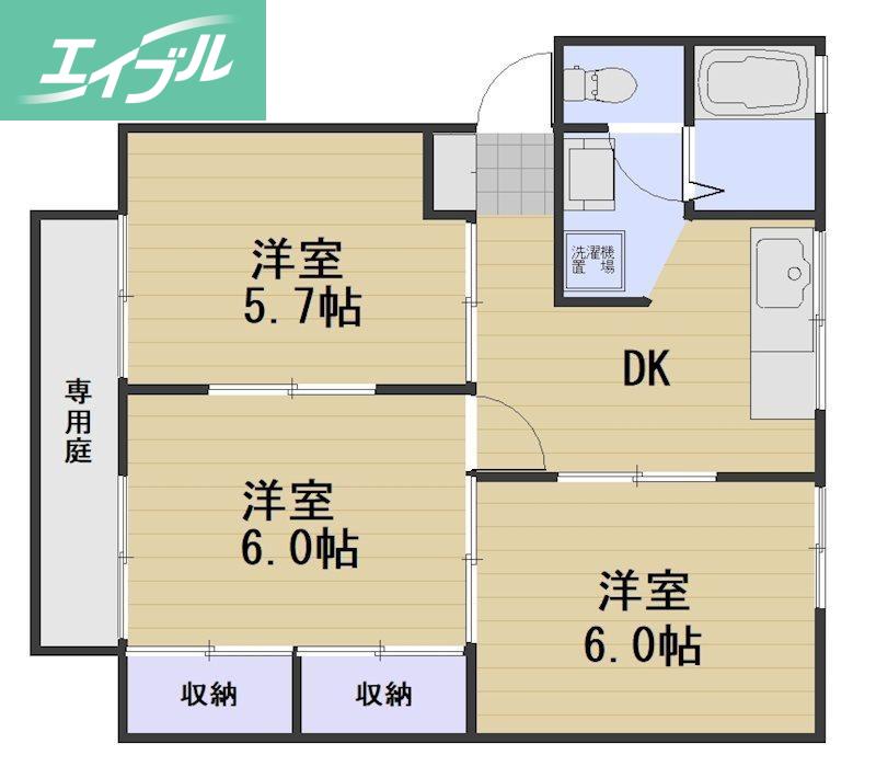 ラディッシュタウン撫川B(3DK/1階)の間取り写真