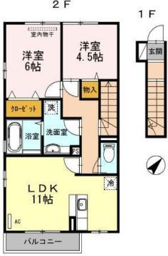 ルミエール瀬戸(2LDK/2階)の間取り写真