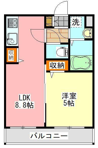 コネクトパークヒルズ稲毛海岸(1LDK/2階)の間取り写真
