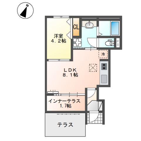クレスト・若宮(1LDK/1階)の間取り写真