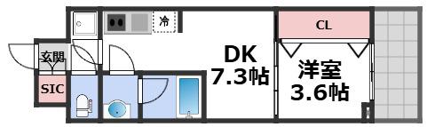 コンフォリア・リヴ天王寺寺田町ソルテラス(1DK/5階)の間取り写真
