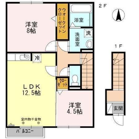 フォンターナB棟(2LDK/2階)の間取り写真