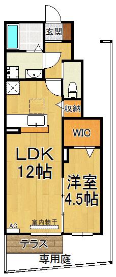 サニーコートB棟(1LDK/1階)の間取り写真