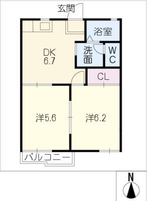 グリーンステージ東山A(2DK/2階)の間取り写真