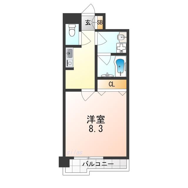 スカイヴィラ日根野(1K/5階)の間取り写真