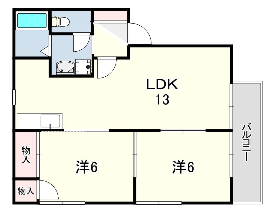 グランドライフ芦屋三条(2LDK/2階)の間取り写真