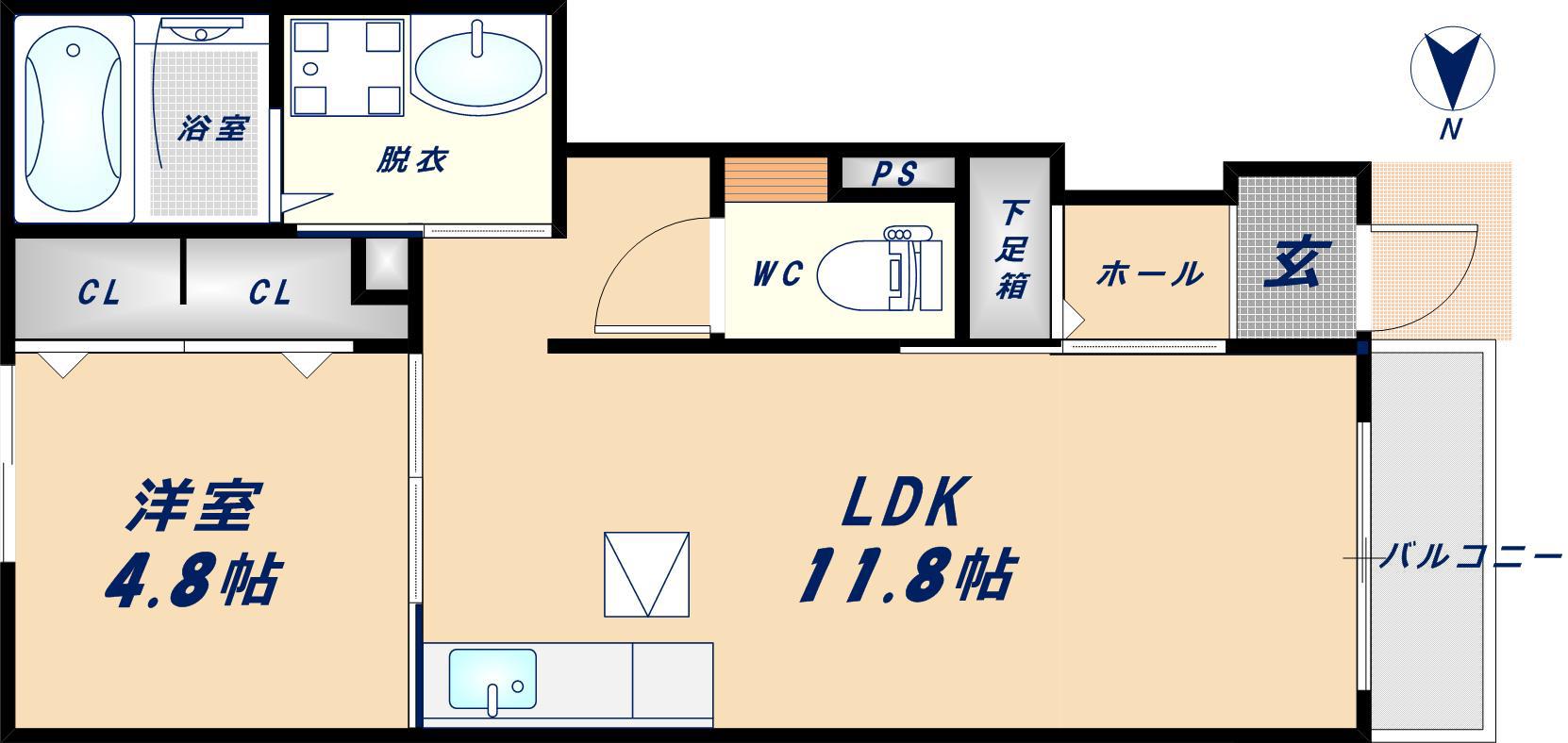 グロースハイツ新石切II(1LDK/1階)の間取り写真