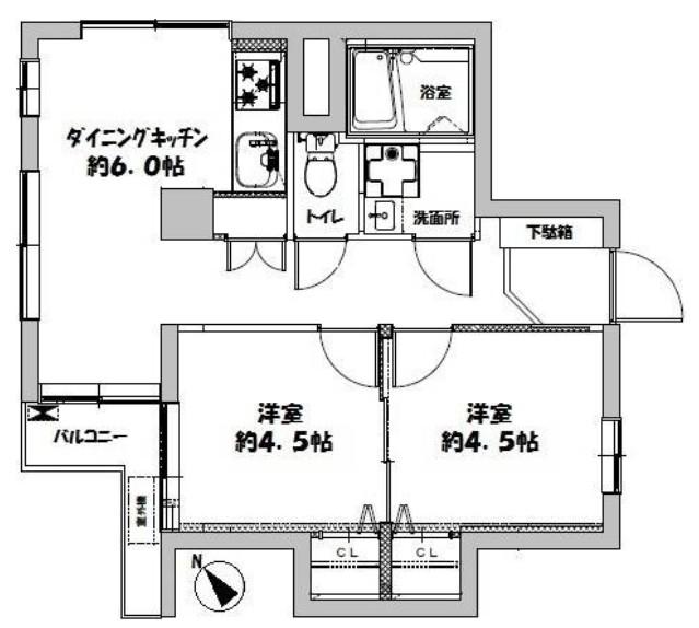 サンハイツ落合(2DK/6階)の間取り写真