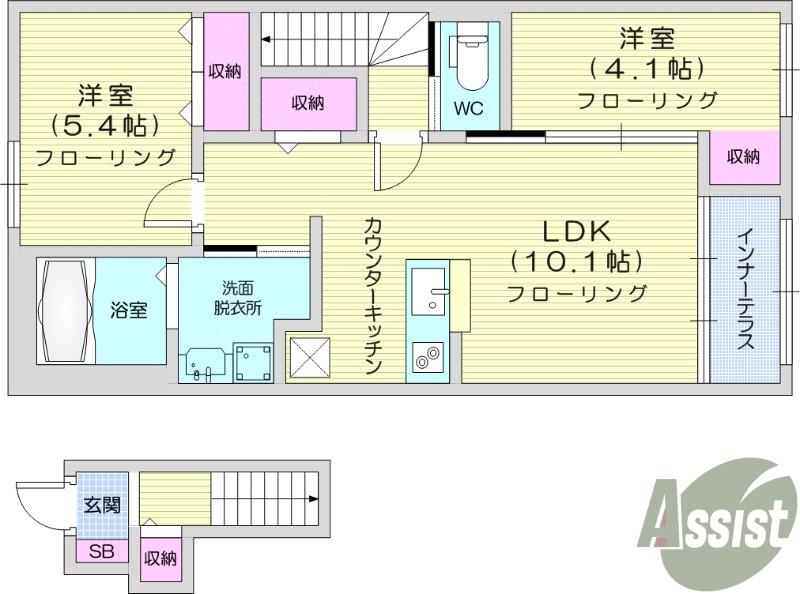 新田東1丁目アパート(2LDK/2階)の間取り写真