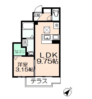 リヴェールβ(1LDK/1階)の間取り写真