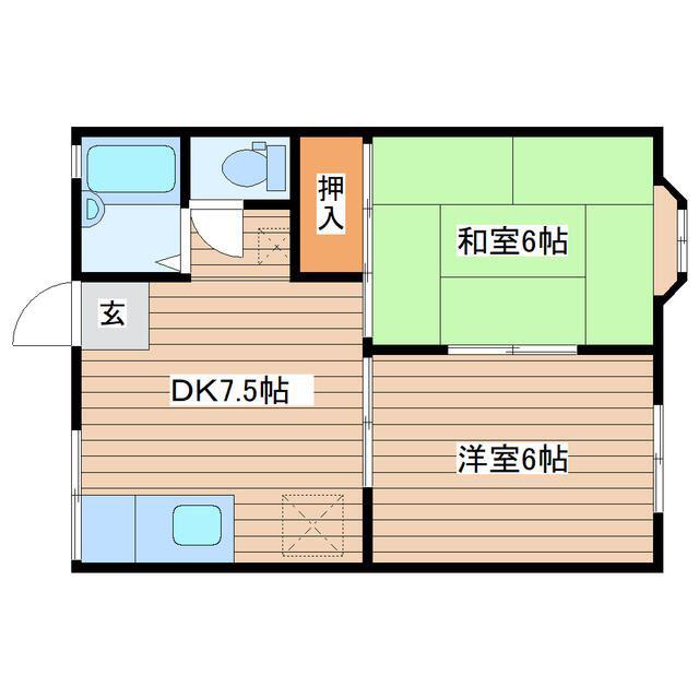パルメゾンA(2DK/2階)の間取り写真