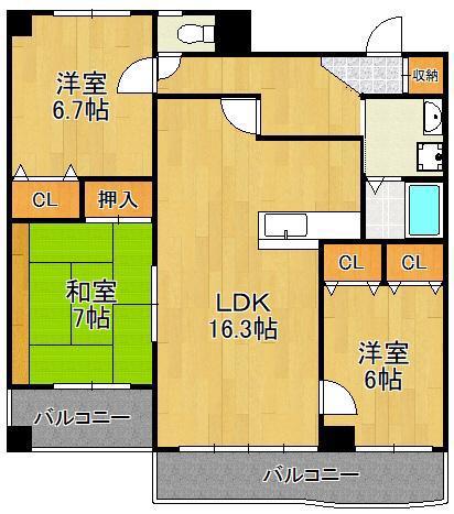 アビタシオン蒲生(3LDK/8階)の間取り写真