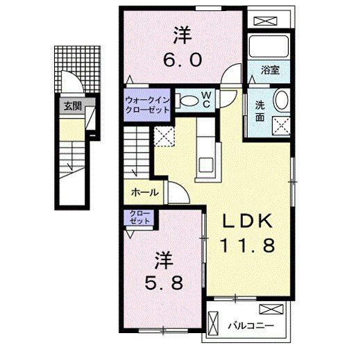 クオーレII(2LDK/2階)の間取り写真