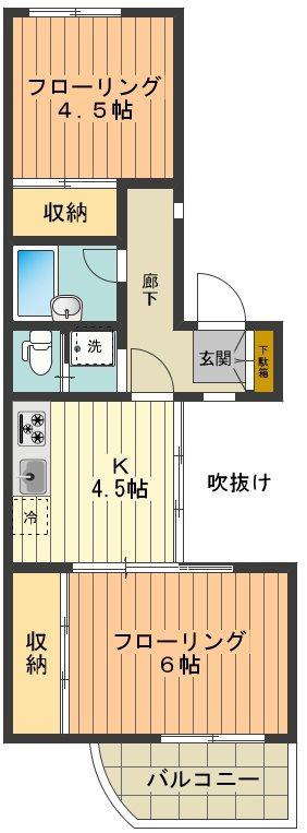 サンハイツ高尾(2K/2階)の間取り写真