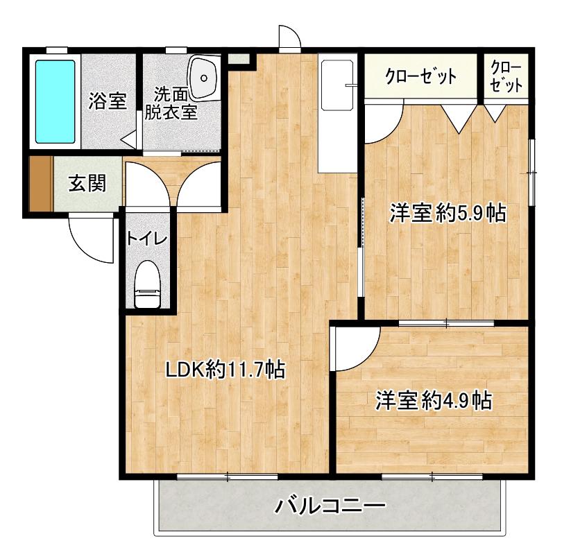 グランシード三苫A棟(2LDK/2階)の間取り写真