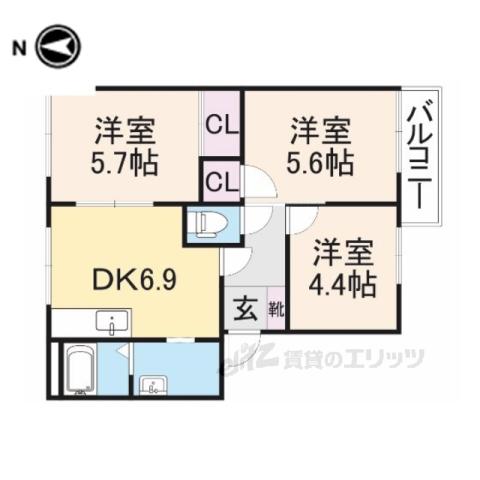 ジョイフル飛鳥(3DK/2階)の間取り写真