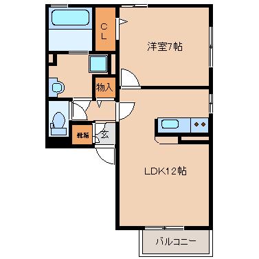 カーサマロンA・B棟(1LDK/1階)の間取り写真