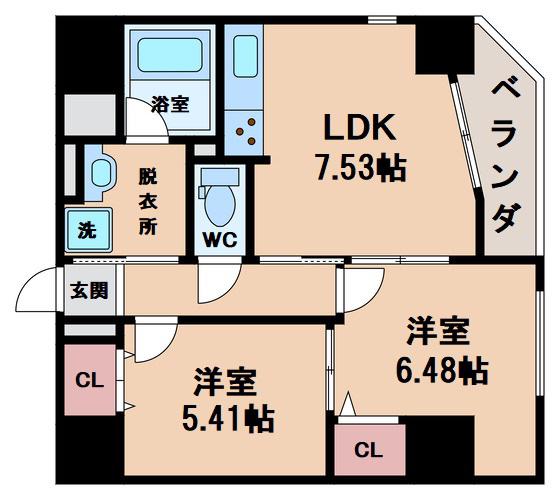 レジデンスJUKO天王寺(2LDK/6階)の間取り写真