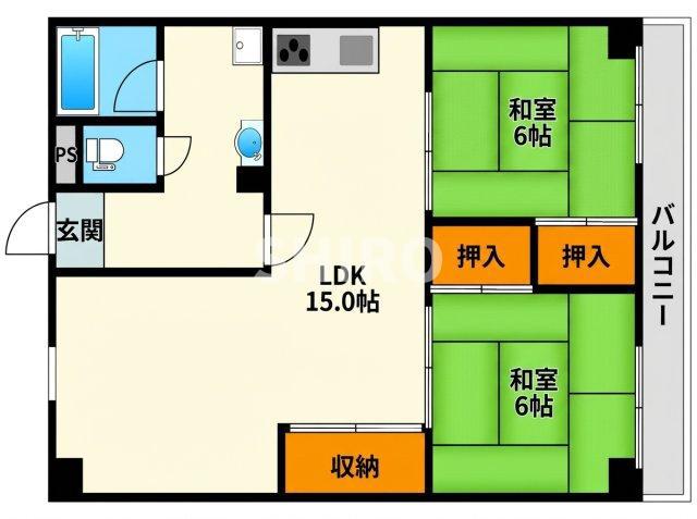 シャルム中津(2LDK/2階)の間取り写真