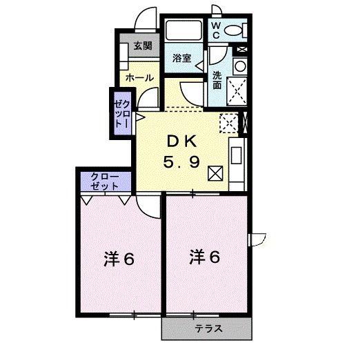シャンヴェルドゥーラ(2DK/1階)の間取り写真