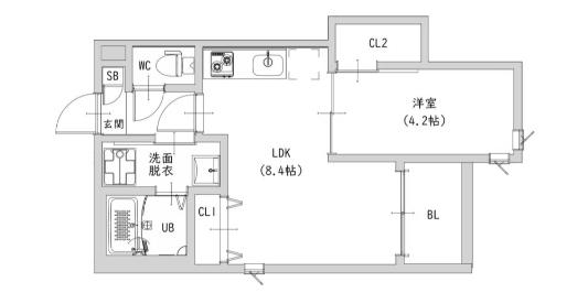 プルーム中原東(1LDK/1階)の間取り写真