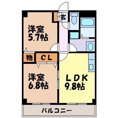 シーズンコート池下(2LDK/2階)の間取り写真