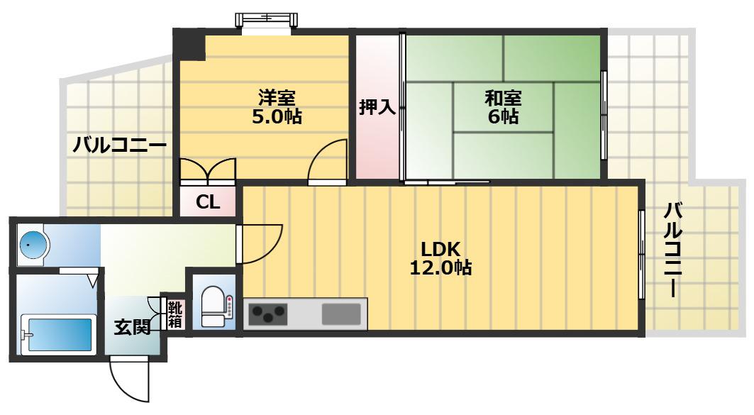 ダンディライオン御影V(2LDK/4階)の間取り写真