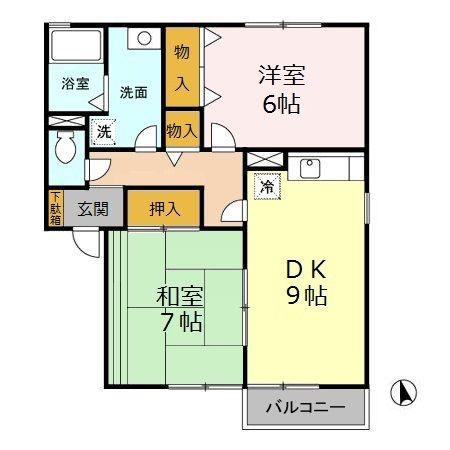 グランシャリオ(2DK/1階)の間取り写真
