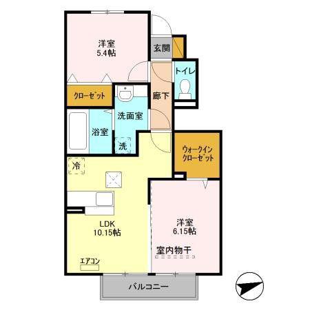 サザンハート吉岡 B棟(2LDK/1階)の間取り写真