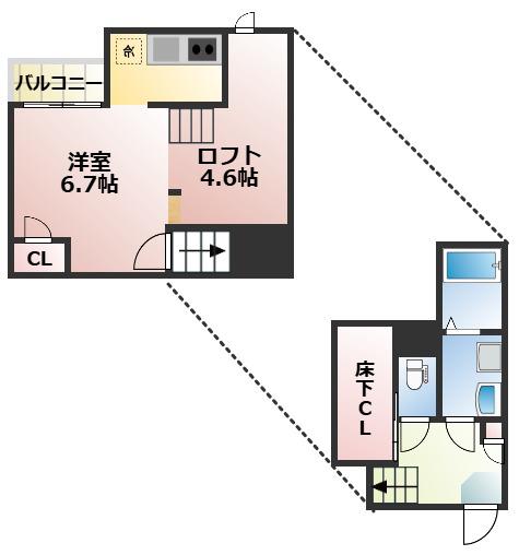 ADC新外クルーク(1K/2階)の間取り写真