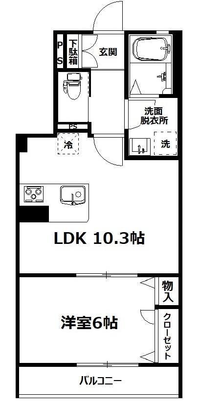 メゾンアンソレイエ(1LDK/1階)の間取り写真