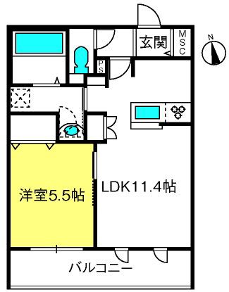 シャルマンK(1LDK/2階)の間取り写真