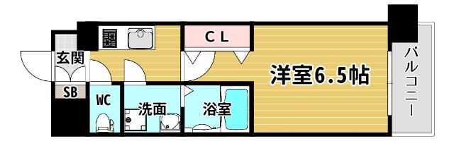 エスリード弁天町パークプレイス(1K/4階)の間取り写真