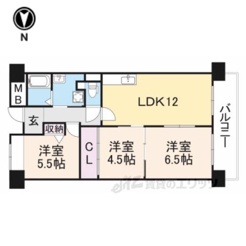 アンドユーイワキ東大阪(3LDK/9階)の間取り写真