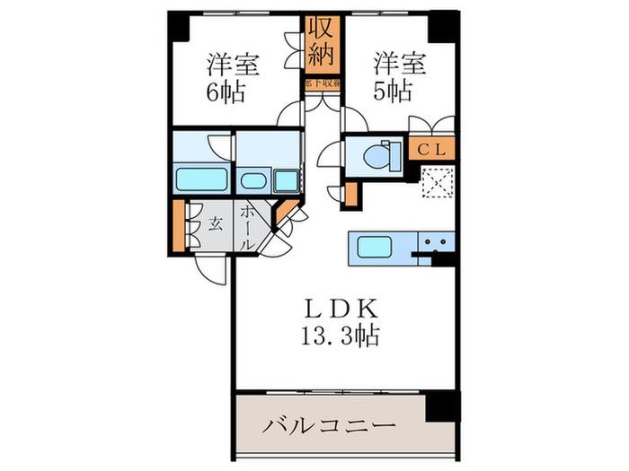 レスタージュ四条烏丸ラティス(2LDK/8階)の間取り写真