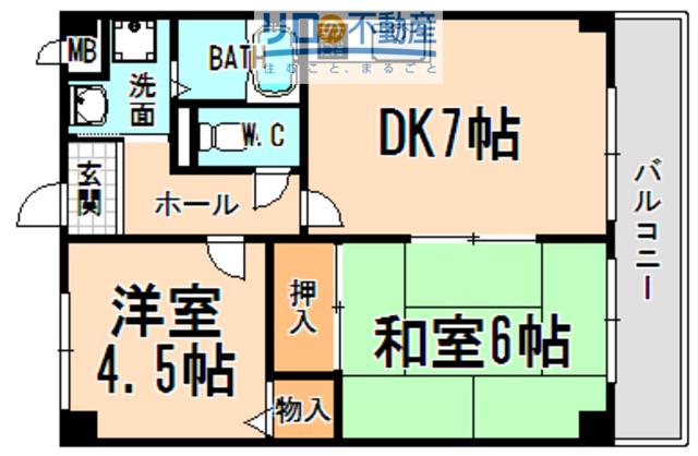 エスポワール伊丹桜ヶ丘Ⅱ(2DK/4階)の間取り写真