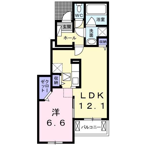 ハイビスカス(1LDK/1階)の間取り写真