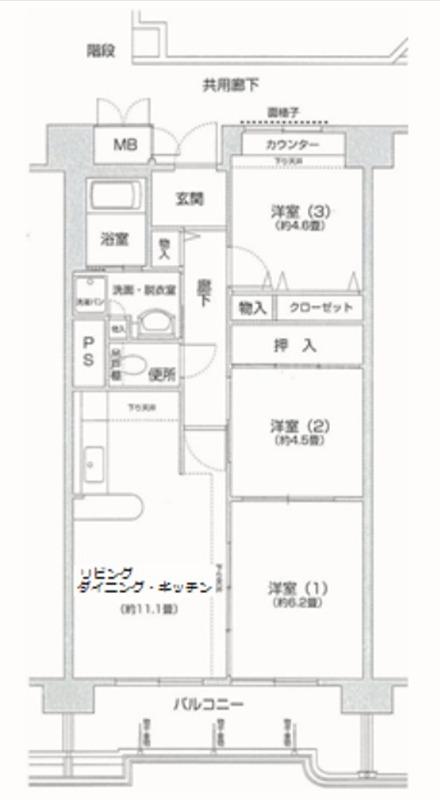 コーシャハイツ高見38(3LDK/11階)の間取り写真